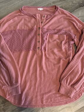 JODIFL Dusty Rose Waffle-Knit Henley